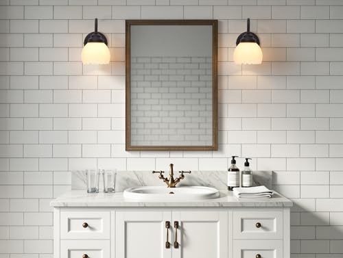 Image of Phansthy Vintage Brass Boho Wall Sconces, Hardwired Wall Lights with Tulip Glass Lampshade, Brass Vanity Lamp Modern Wall Lighting Fixtures for Bedroom, Living Room, Hallway (Black + White Shade)
