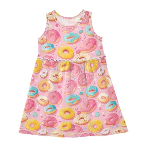 KLL Donuts Background Baby Girls Party Dress Swing Beach Sundress Spring Summer Crew Neck