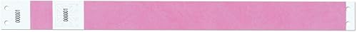 Tyvek Pulseras - Banda de seguridad Plus de 1 pulgada - Pestaña extraíble con número de serie a juego - Rosa brillante del día - 1000 unidades por