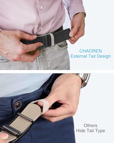 Image of CHAOREN 1 3 /8 inch Nylon Ratchet Belts for Men - White Adjustable Casual Work Belt with Slide Buckle - Trim to Fit