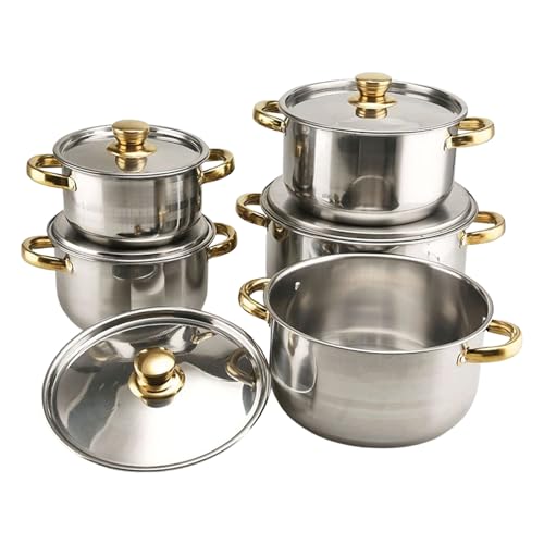Juego de utensilios de cocina de acero inoxidable | Juego de utensilios de cocina antiadherentes de inducción | para estofado de pasta, camping, casa, dormitorio, apartamento, restaurante