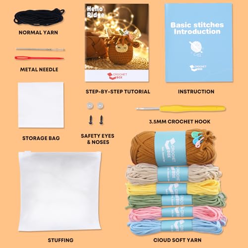 Cudroza Kit de crochê para iniciantes – Kit de crochê para iniciantes de vaca Highland marrom com tu