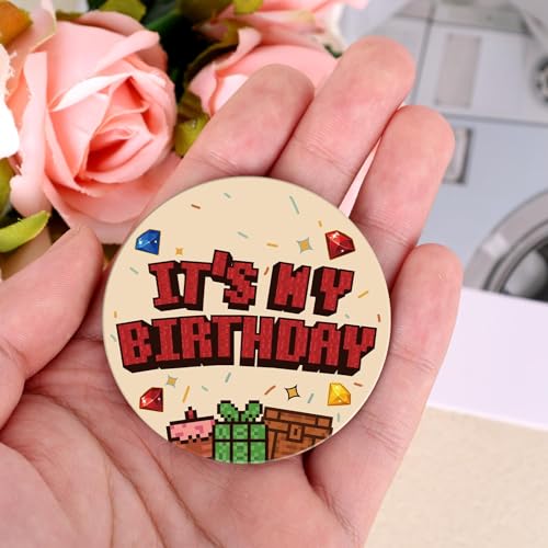 It’s My Birthday Anstecker für Jungen und Mädchen, 5,8cm Spielthema Geburtstag Anstecker mit Diamantaufdruck Outfit-Zubehör für Party- und Feierbedarf