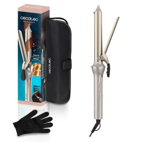 Cecotec Rizador de Pelo Pinza de 25mm SurfCare CurlClip. Revestimiento Cerámica, Queratina y Aceite de Argán, Calentamiento Rápido, 5 Temperaturas, Guante y Bolsa Termorresistente, Cable Giratorio