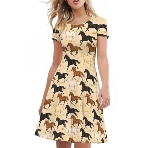 Image of AFPANQZ Womens Casual Summer Lightweight Vintage Dress Short Sleeve Midi Dress Knee-Long Luxury Formal Dress