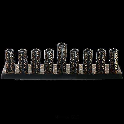 Nua 59072 2.5 x 2 x 9 in. Strip Menorah Black with Gold Stripes Enamel