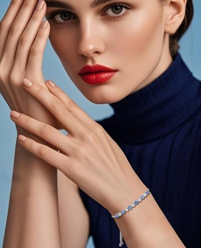 Elegant Sterling Silver Tennis Bracelet for Women | Adjustable Rope Design with Crystal Accents | Perfect Gift for Her in Blue and White - Image 6