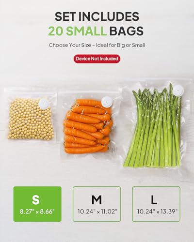 Image of Reusable Vacuum Sealer Bags 20-Pack (Small 8.27x8.66 in) - BPA-Free Double-Seal Leakproof | Compatible with TUITUITA & Major Sealers | Freezer /Microwave /Dishwasher Safe