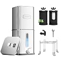 Purewell Square Series 3-Stage Gravity Fed Water Filter System with Water Level Window, Stainless Steel Countertop System with Smart Timer, 2 Upgraded Filters and Stand, Reduce 99% Chlorine, SQ-2.25G
