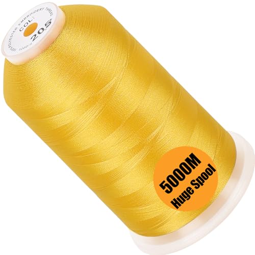 Image of New brothread - Single Huge Spool 5000M Each Polyester Embroidery Machine Thread 40WT for Commercial and Domestic Machines - Yellow