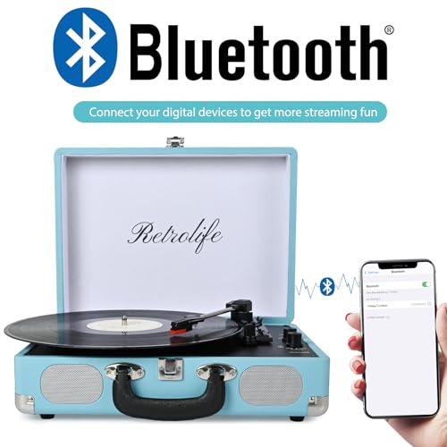 Image of Vinyl Record Player 3-Speed Bluetooth Suitcase Portable Belt-Driven Record Player with Built-in Speakers RCA Line Out AUX in Headphone Jack Vintage Turntable