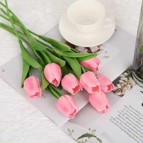 Image of TIED RIBBONS 5 Pcs Artificial Tulip Flowers Bunches for Vase (Pink, 34 Cm) Home Decoration Items for Living Room Corner Table Top Bedroom Wedding Party Decorative Gift (Vase Not Included) - Silk