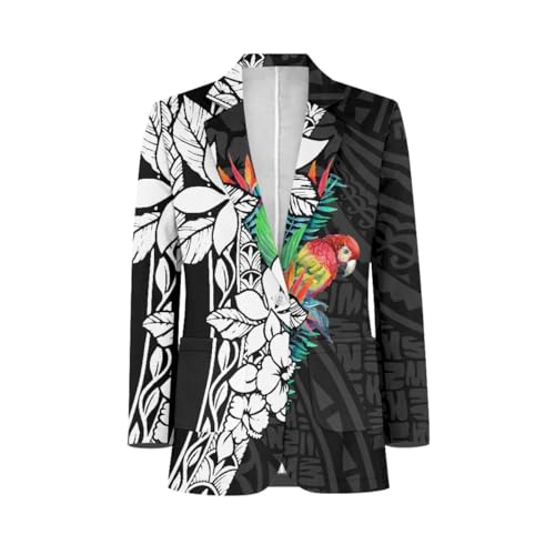ENLACHIC Men's Casual Blazer Jackets Polynesian Floral Printed Long Sleeve Lapel One Button Business Suit Jacket