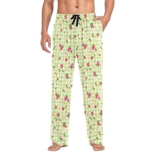 Checkered Strawberry Men's Pajamas Pants Cotton Sleep Bottoms Pants Lounge Sleepwear - S