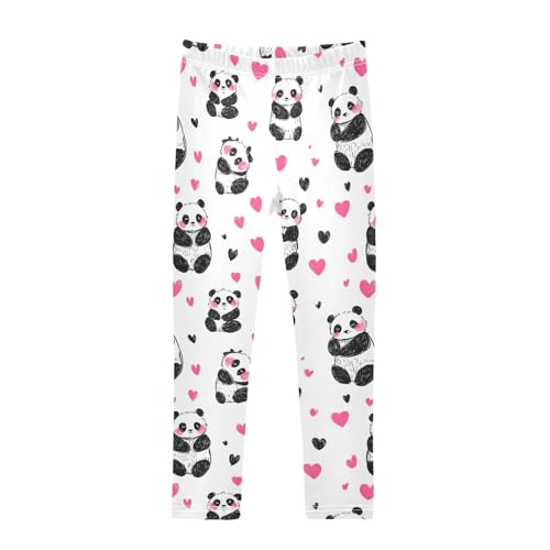 Lovely Panda Hearts Girls Casual Leggings for Kids Printed Long Pant Bottoms Stretch and Soft