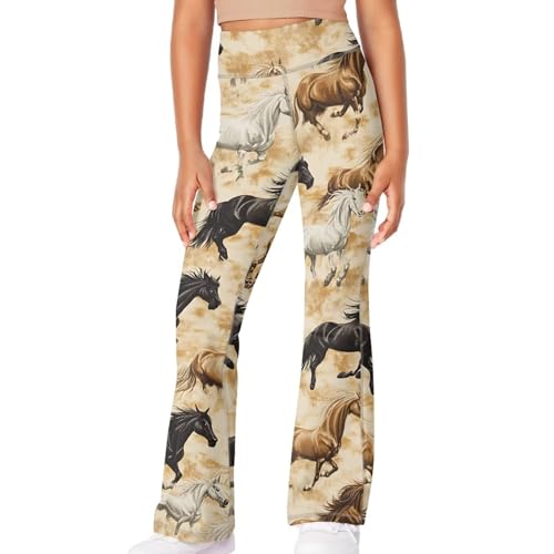 Image of Girls Leggings Floral Print High-Waisted Flared Pants 5-14 Years
