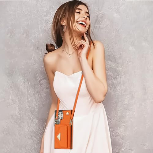 Étui portefeuille iPhone 17 Pro cuir mat orange housse protection intégrale avec sangle - 6