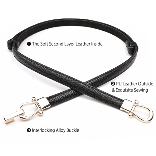 Image of JASGOOD Leather Skinny Belts for Women Plus Size Ladies Thin Waist Belts Adjustable for Jeans Pants Dresses with Gold Buckle
