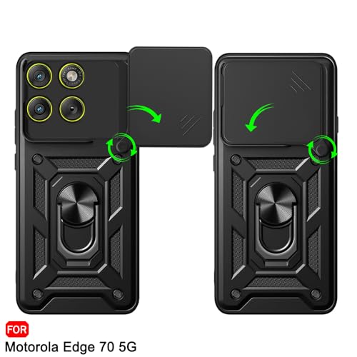 Image of TheGiftKart Tough Armor Bumper Back Cover Case for Motorola Moto Edge 70 5G | Sliding Camera Cover, Kickstand & Ring Holder | 360 Protection Back Cover Case for Motorola Edge 70 5G (PC & TPU, Black)