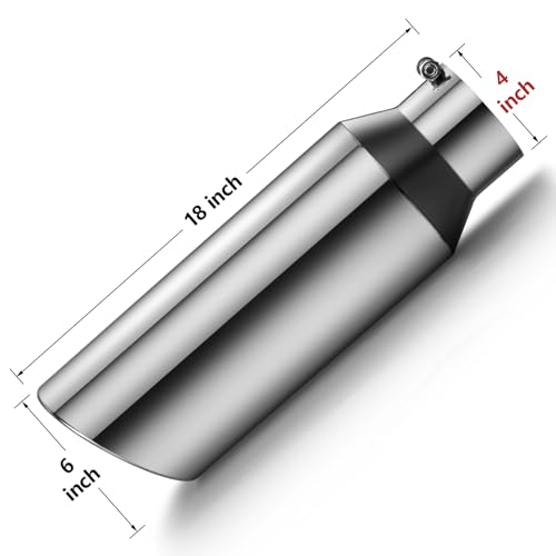 Image of Exhaust Tip 4 inch Inlet 6 inch Outlet 18 inch Long, High Performance Stainless Steel, Rustproof Polished Finish, Rolled Angle Cut, Bolt-On Diesel Tail Pipe, Universal for Car Truck