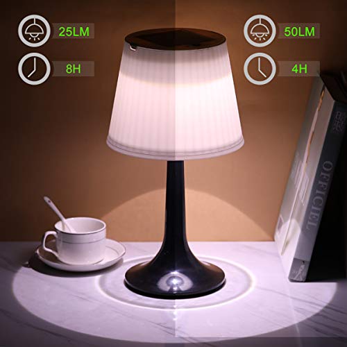Shumi Led Solar Table Lamp Outdoor Indoor-2 Lighting Modes Outside Patio Table Lamp,Solar Modern Bedsid Lamp,Cordless Solar Desk Lamp For Bedroom Living Room,Kids Room,Garden(Black) #TOP3