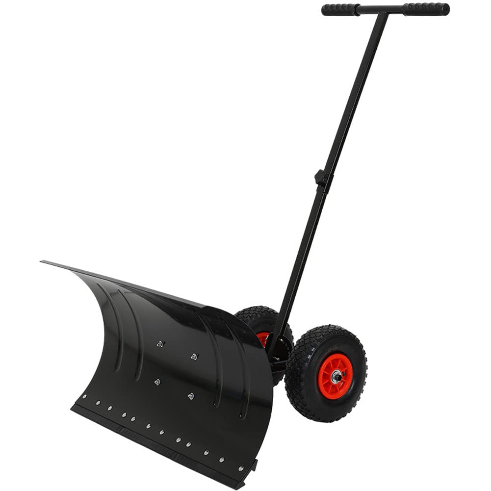 Pala de Nieve con Ruedas, empujador de Nieve de Metal Resistente, Herramienta de remoción de Nieve con Mango de ángulo Ajustable Acolchado, Hoja de 29", Ruedas de 10", Negro