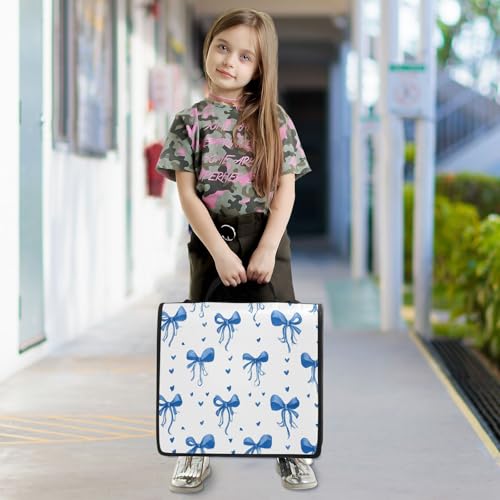 Image of 3 Ring Zipper Binder with Shoulder Strap Blue Bows Ribbons Polka Dots 1.5 inch Binders Keeper Large Capacity Multi Pockets for School Office Supplies