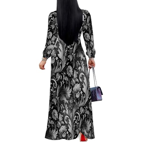 Image of PinkPatty Women's Print Maxi Dresses 3 /4 Sleeve Flowy Long Dress V Neck Wrap Tie Waist Sundress