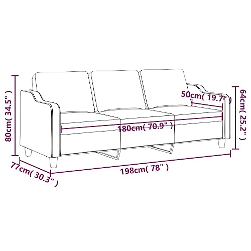 AGANS 3-Seater Couch with Foam Filling and Metal Frame, Breathable Material, Modern Design, Black - Thumbnail 2