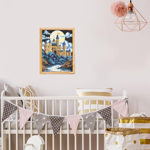 Image of FREEBLOSS DIY Cross Stitch Wall Painting Castle Pattern Cross Stitch Kit Home Wall Decor 11CT Cross Stitch Starter Kit with Instruction Stamped Cross Stitch Counted Kit for Beginners, 28 * 38cm