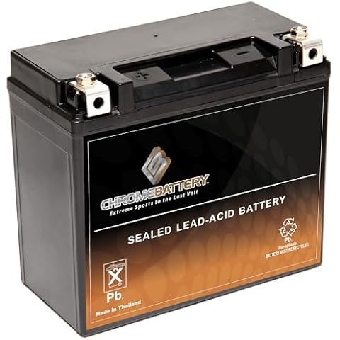 Chrome Battery YTX20-BS Maintenance Free Replacement Battery for ATV, Motorcycle, Personal Watercraft, and Snowmobile: 12 Volts, 1.8 Amps, 18Ah, Nut and Bolt (T3) Terminal Cover