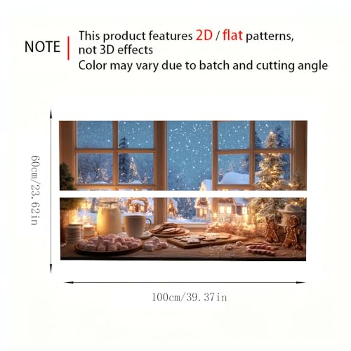 Image of Christmas Desktop Sticker 39.37x23.62In, Cozy Winter Snow Village Desk Decal, Waterproof Table Surface Sticker, Home Office Decor