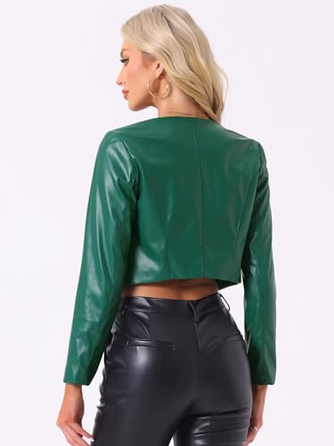 Allegra K Faux Leather Jacket for Women's Long Sleeve Short Coat Moto Biker Cropped PU Jackets3