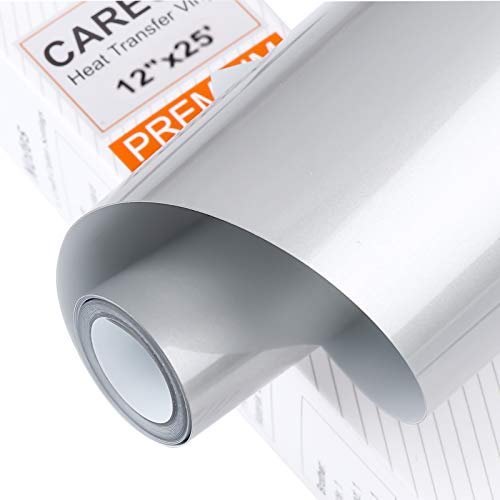CAREGY HTV 12 x 25ft Roll - Iron On Heat Transfer Vinyl (Sliver)