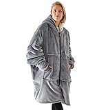 Suweir Decken Hoodie Damen Oversize,Warmer Kuschelpullover Blanket Hoodie Weich Pullover Decke Sweatshirt mit übergroßer Tasche, Reißverschluss Flanell Hoodies für Damen,Herren,Jugendliche(Grau)