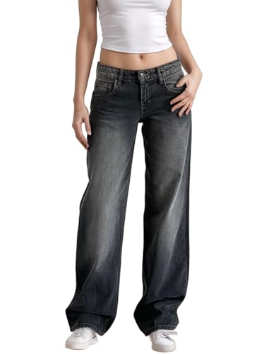 Jean baggy taille basse femme coupe ample droite décontractée Y2K