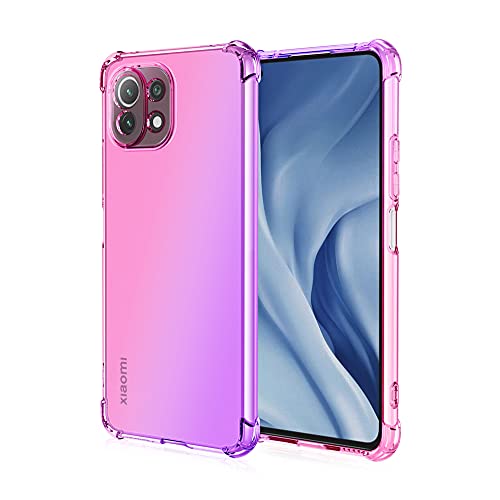 Dedux Souple Coque pour Xiaomi 11 Lite 5G NE/Xiaomi Mi 11 Lite 4G/5G, Etui Dégradé de Couleur Transparent TPU, [Renfort d'angle ] Transparente Protection Antichoc Housse (Rose/Violet)