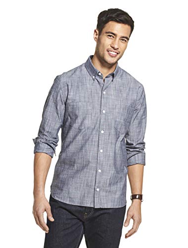 Van Heusen Men's Slim Fit Never Tuck Long Sleeve Button Down Solid Shirt, Underground Blue, XX-Large