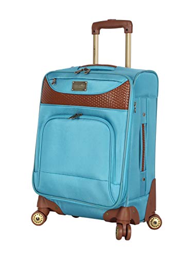 Caribbean Joe Carry on Luggage Collection - Designer Lightweight Softside Expandable Suitcase- Durable 20 Inch Bag with 8-Rolling Spinner Wheels (Light Blue)
