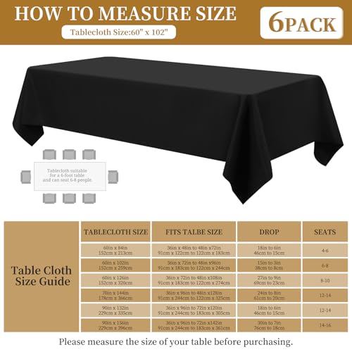 Confezione da 6 Tovaglie Nero, Adatte per Tovaglie in Fibra di Poliestere per Tavoli Rettangolari 6ft, Decorazione Tovaglia Riutilizzabile per Banchetti di Nozze(153 x 260cm) - immagine 4