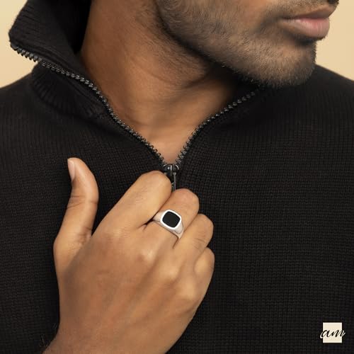 Amberta Solid 925 Sterling Silver Black Onyx Ring for Men | Signet Ring for Men | Pinky Ring Men | Mens Signet Ring | Biker Rings Men2