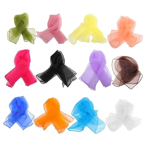 12pcs Dance Square Scarves Bright Colors Acrobatic Scarves for Performance Boy Girl Dance Belly Dancer Versatile Accessories