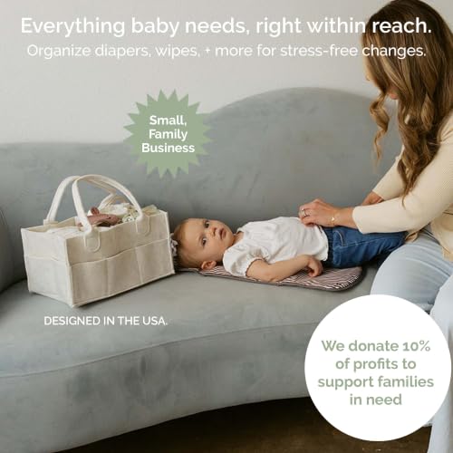 Image of Parker Baby Co. Felt Diaper Caddy Organizer - Large, White | Portable nursery storage bin for diapers, wipes, bottles & baby essentials for home /car. Soft felt, foldable design 13x9x7 inch