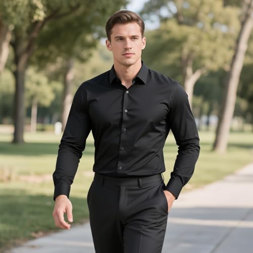 Men's Dress Shirt Slim Fit Long Sleeve Solid Button Down Shirts for Men Business Wedding2