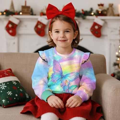 Xpyiqun Pullover Sweatshirt 1-8 Years Ruffle Shoulder T-Shirts for Girls Kids Round Neck Long Sleeve Tops3