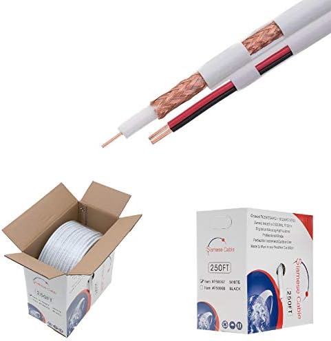 Cables Direct Online 250FT White Bulk Siamese RG59/U Cable, 20AWG + 18/2AWG, 95% Shielding, CCTV Video Wire