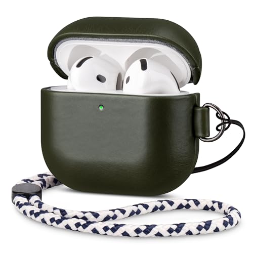 Étui en cuir AirPods 4 Maogoam : coque artisanale luxe avec mousqueton et dragonne