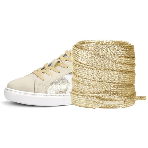 UamGlsob Cordones Planos Brillantes para Zapatillas Golden Goose, 8mm de ancho Cordones Purpurina Glam pare Moda Sneaker (Gold,39Inch/100cm)