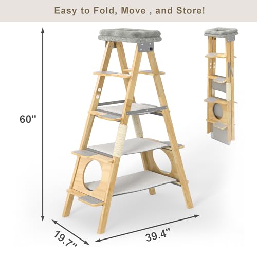Árbol moderno para gato plegable con hamaca y poste de sisal miniatura 7