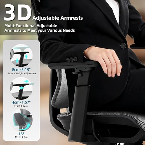 Image of Ergonomic Office Chair with Footrest 4-Level Adjustable Lumbar Suppor | Big and Tall Office Chair t - 155 Tilt Lock and Wide Cushion - 3D Headrest & Armrests, High Back Home Desk Chair